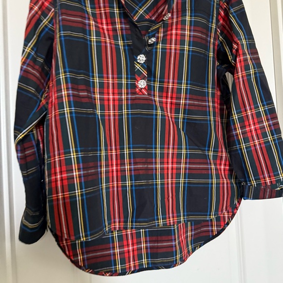 J Crew 6 tartan Buchanan plaid embellished garçon tunic button up top holiday - Picture 6 of 14